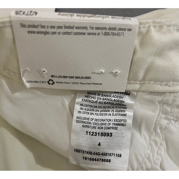 Wrangler High Rise Unforgettable Skinny Jeans Women's Size 4 Off White - Picture 6 of 7